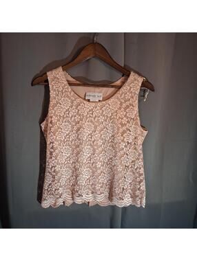 Bedford Fair Lifestyles Beige Lace Sleeveless Top Size 12